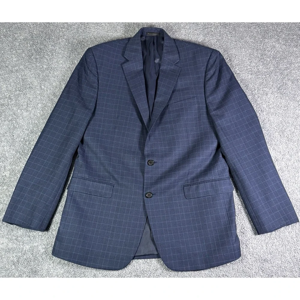 Lauren Ralph Lauren Men 42L Blue Houndstooth Glen Plaid Blazer Summer Blend